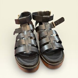 Gianni Bini Black Strappy Sandals with Gold Buckle